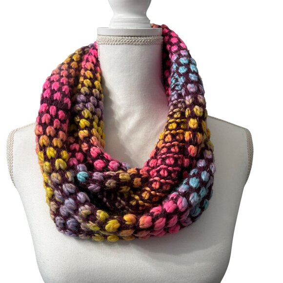 Colorful Crochet Chunky Knit Multicolor Girls Infinity Winter Scarf - Picture 2 of 7